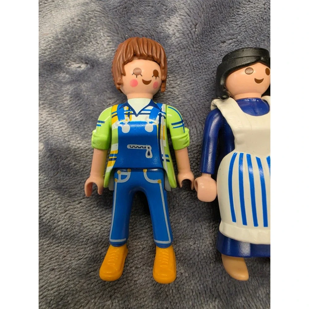 Vintage Playmobil Figures Lot of 3 Overalls Traditional Dress Red Pants Toy